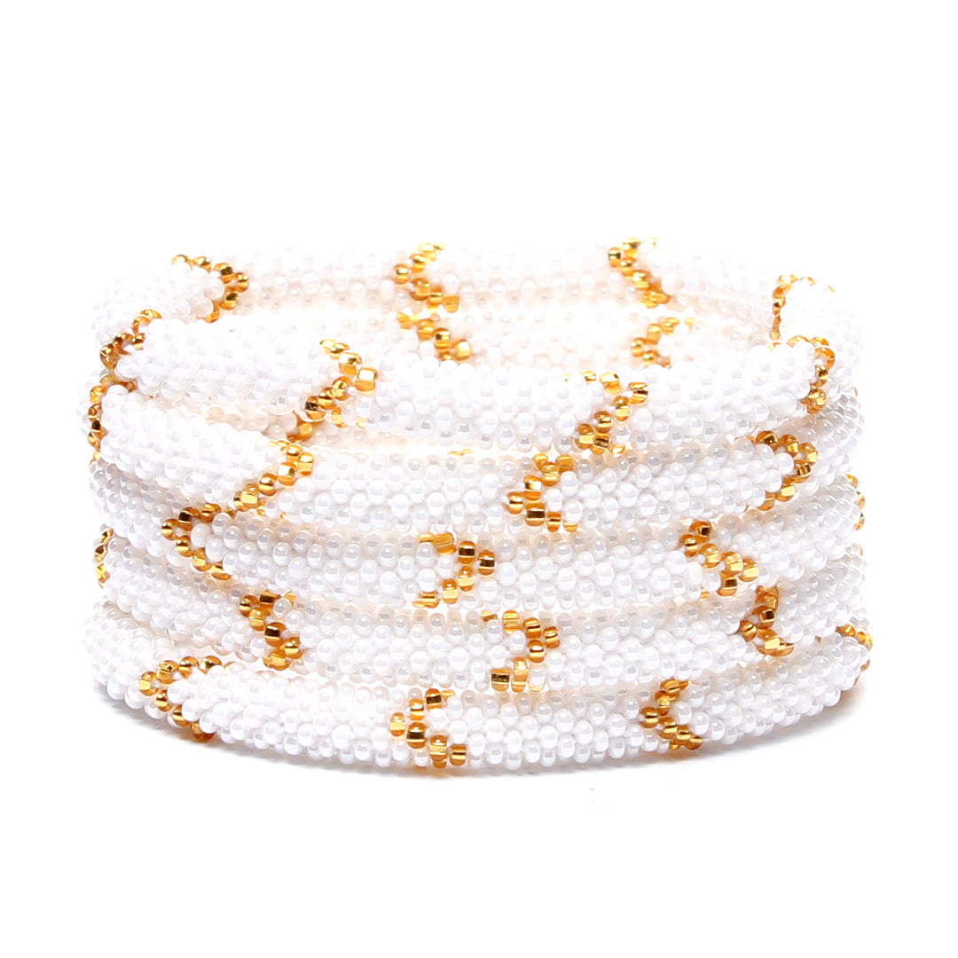 Sunflower Gold & Pearl Chevron Beaded Bracelet Stack