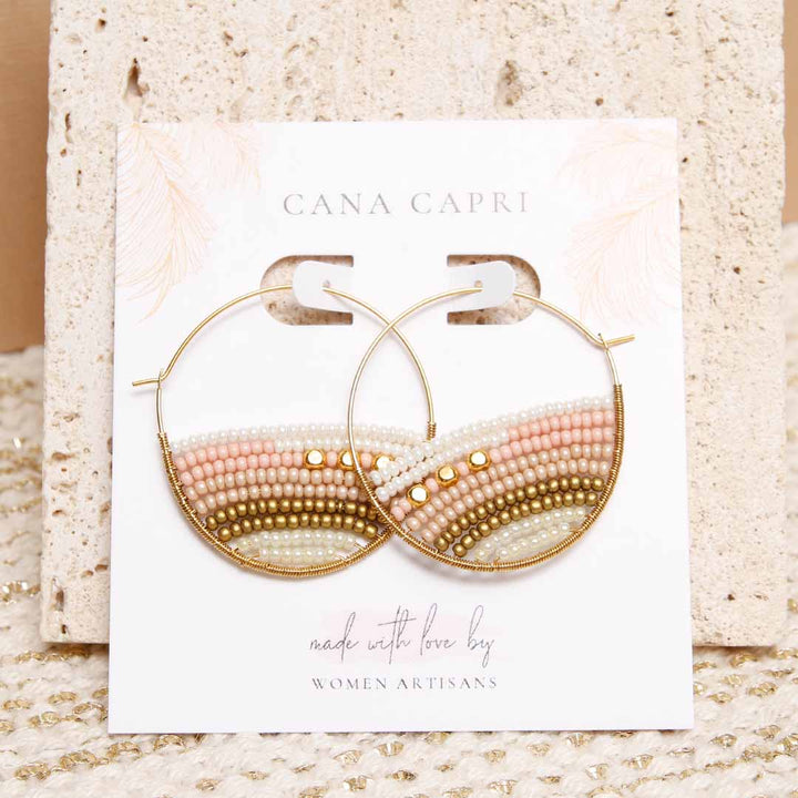 Sunrise Blush Beaded Hoop Earrings - Handmade Artisan Jewelry-Packaging
