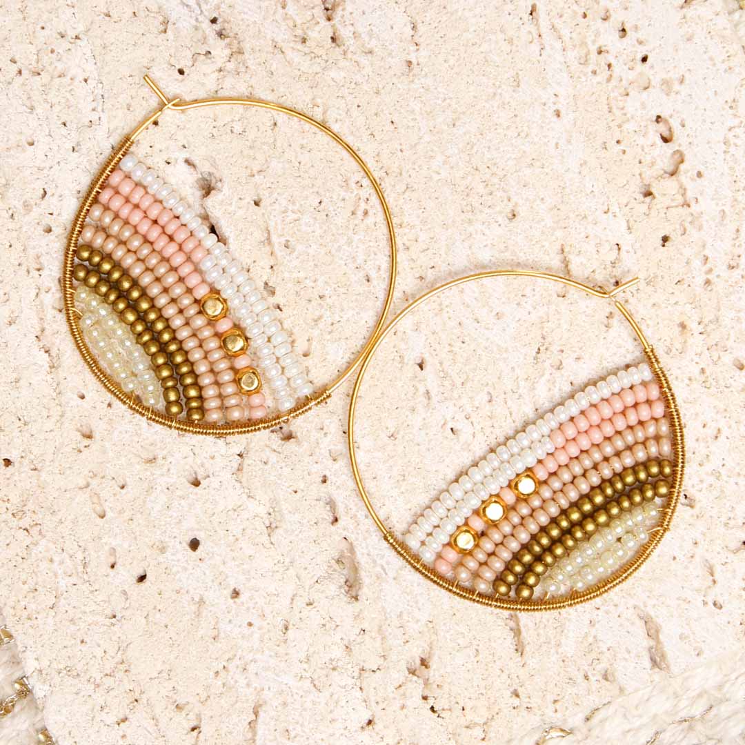 Sunrise Blush Beaded Hoop Earrings - Handmade Artisan Jewelry