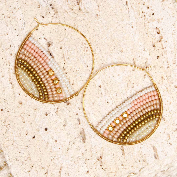 Sunrise Blush Beaded Hoop Earrings - Handmade Artisan Jewelry