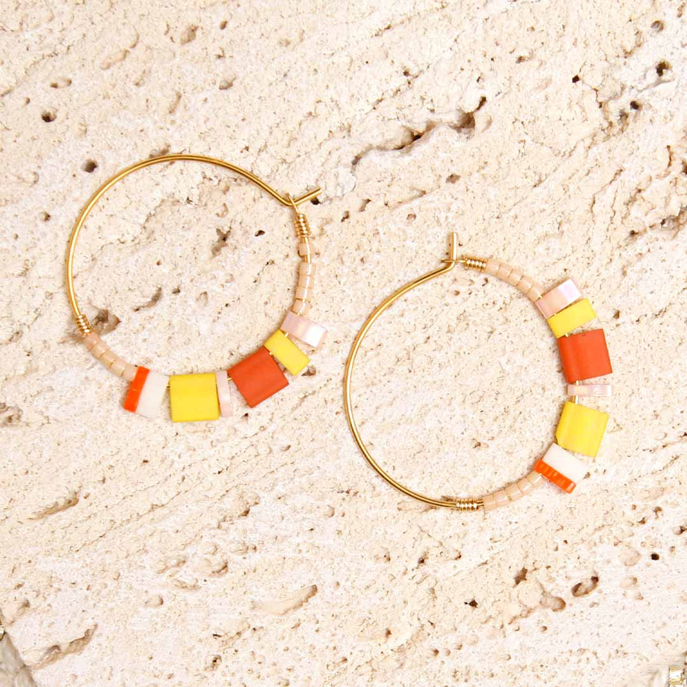Sunset Petal Dainty Beaded Hoop Earrings - Handmade Artisan Jewelry