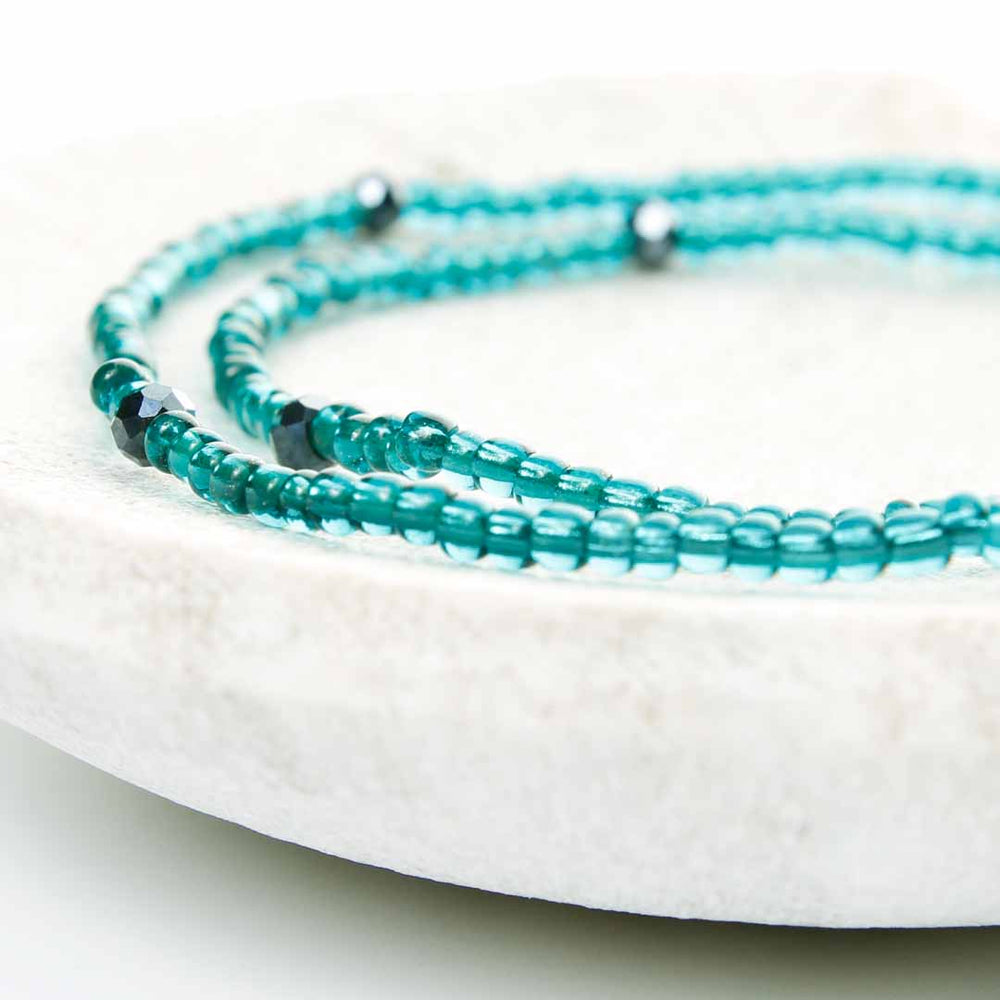 Teal Caviar Beaded Anklet-2