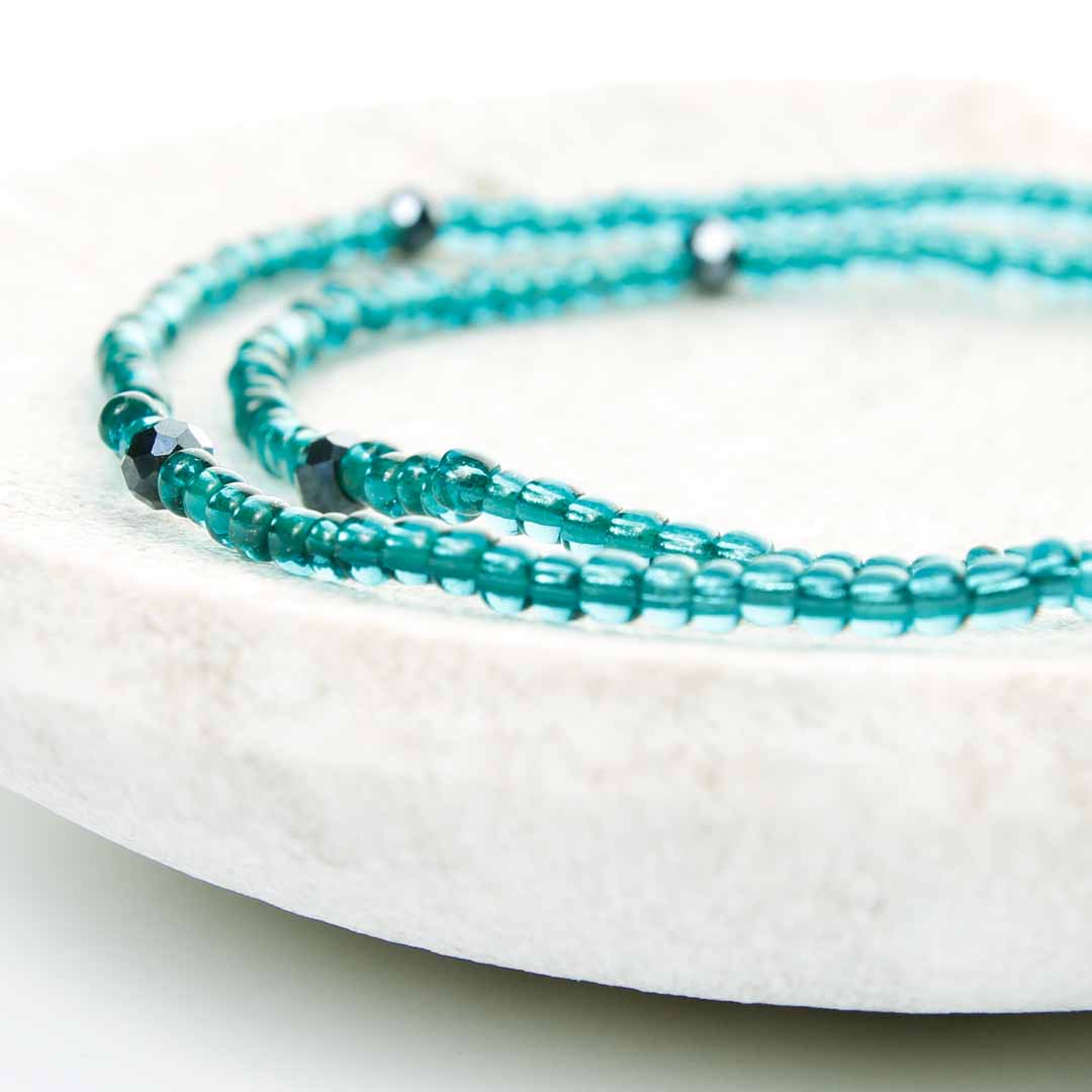 Teal Caviar Beaded Anklet-2