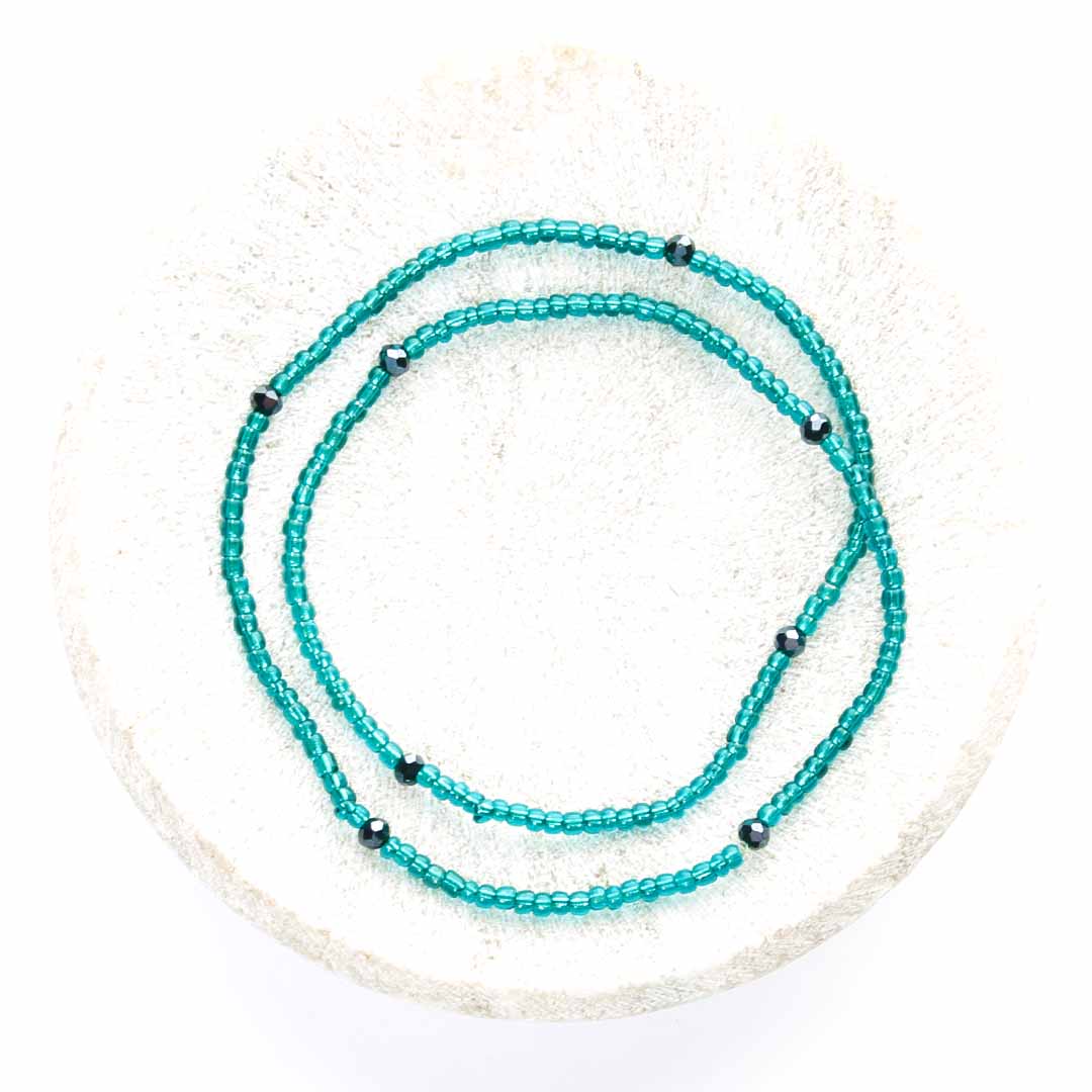 Teal Caviar Beaded Anklet-3
