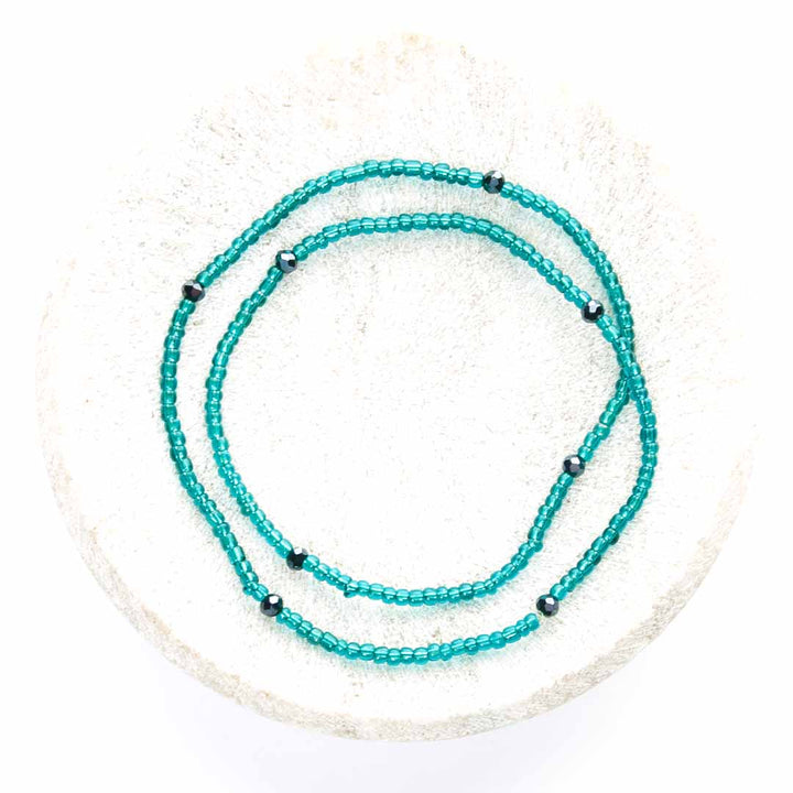 Teal Caviar Beaded Anklet-3