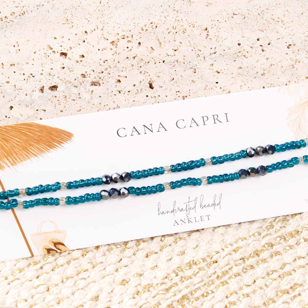 Teal Caviar Sparkles Beaded Ankle Bracelet - Handmade Artisan Jewelry - Cana Capri