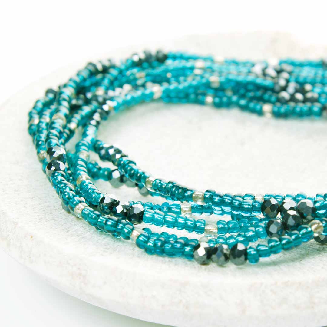 Teal Caviar Sparkles Beaded Anklet-1