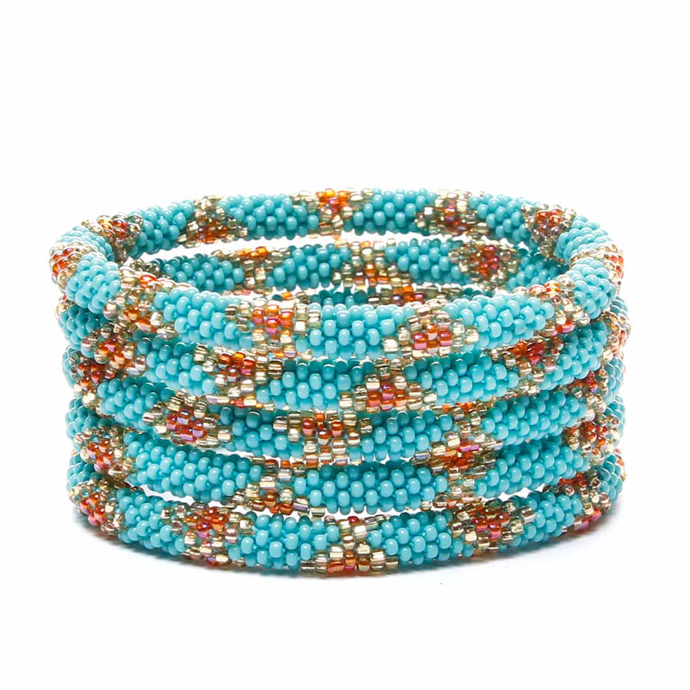 Teal Diamond Shore Beaded Bracelet Stack