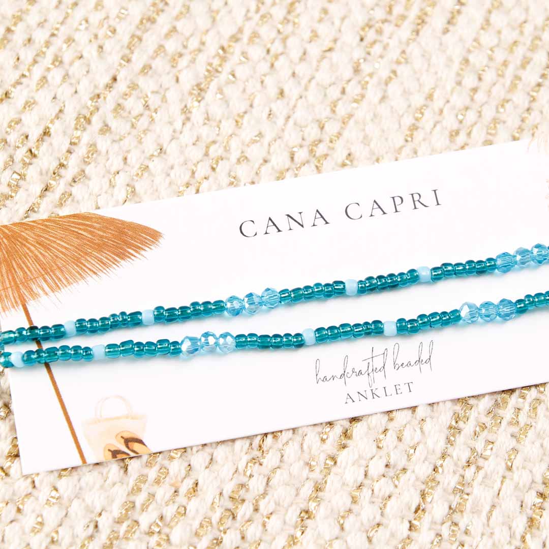Teal Lagoon Beaded Ankle Bracelet - Handmade Artisan Jewelry - Packaging - Cana Capri