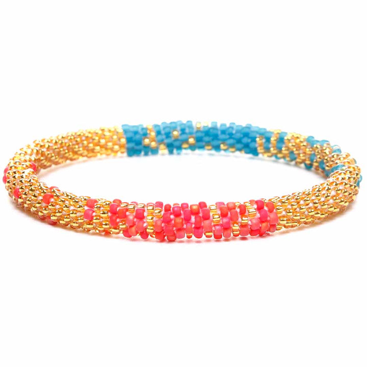 Teal & Coral Sparkle Bracelet - Seed Bead Jewelry Close Up - Cana Capri