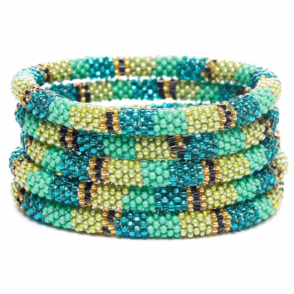 Tropic Noir Stripe Bracelet - Seed Bead Jewelry Stack - Cana Capri