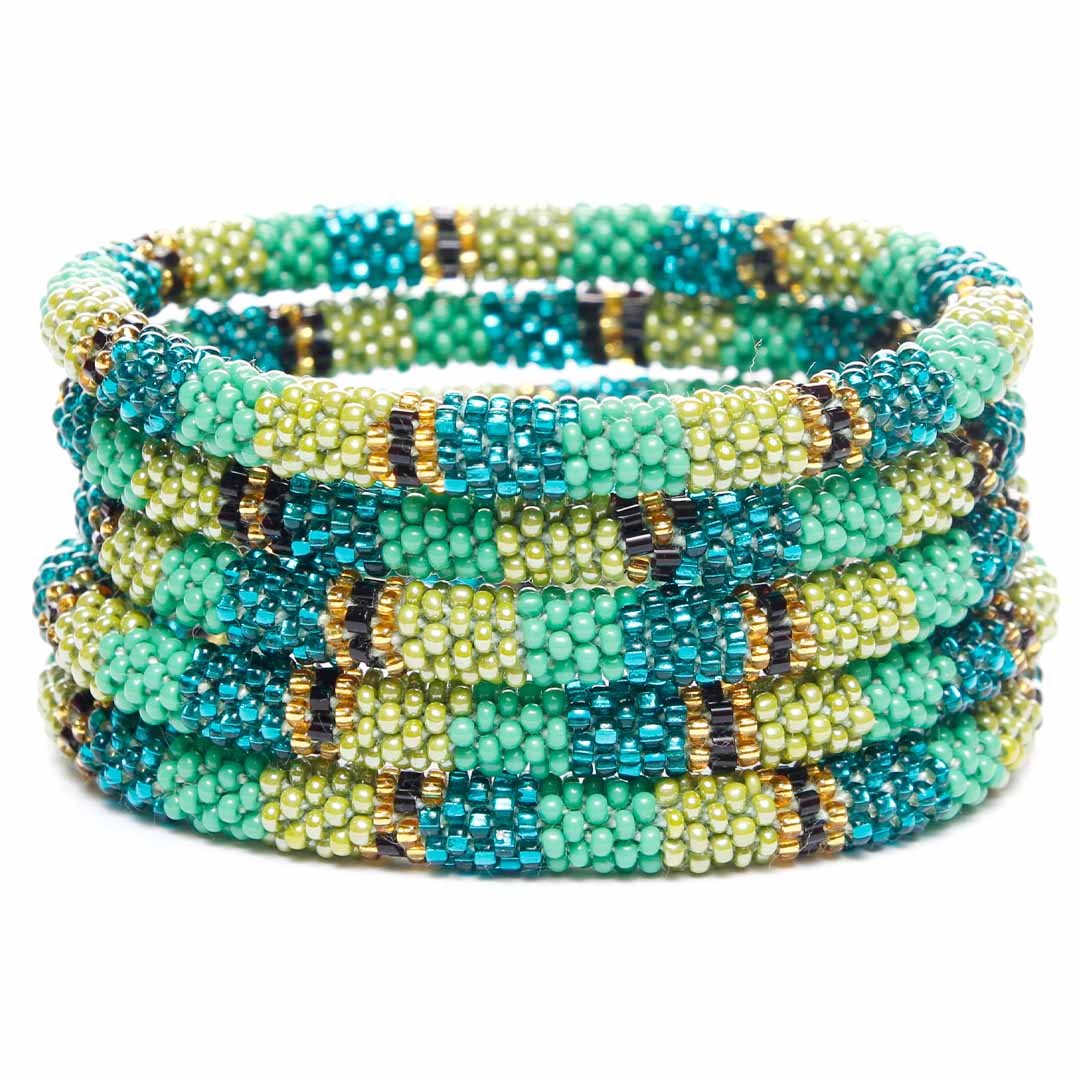 Tropic Noir Stripe Bracelet - Seed Bead Jewelry Stack - Cana Capri