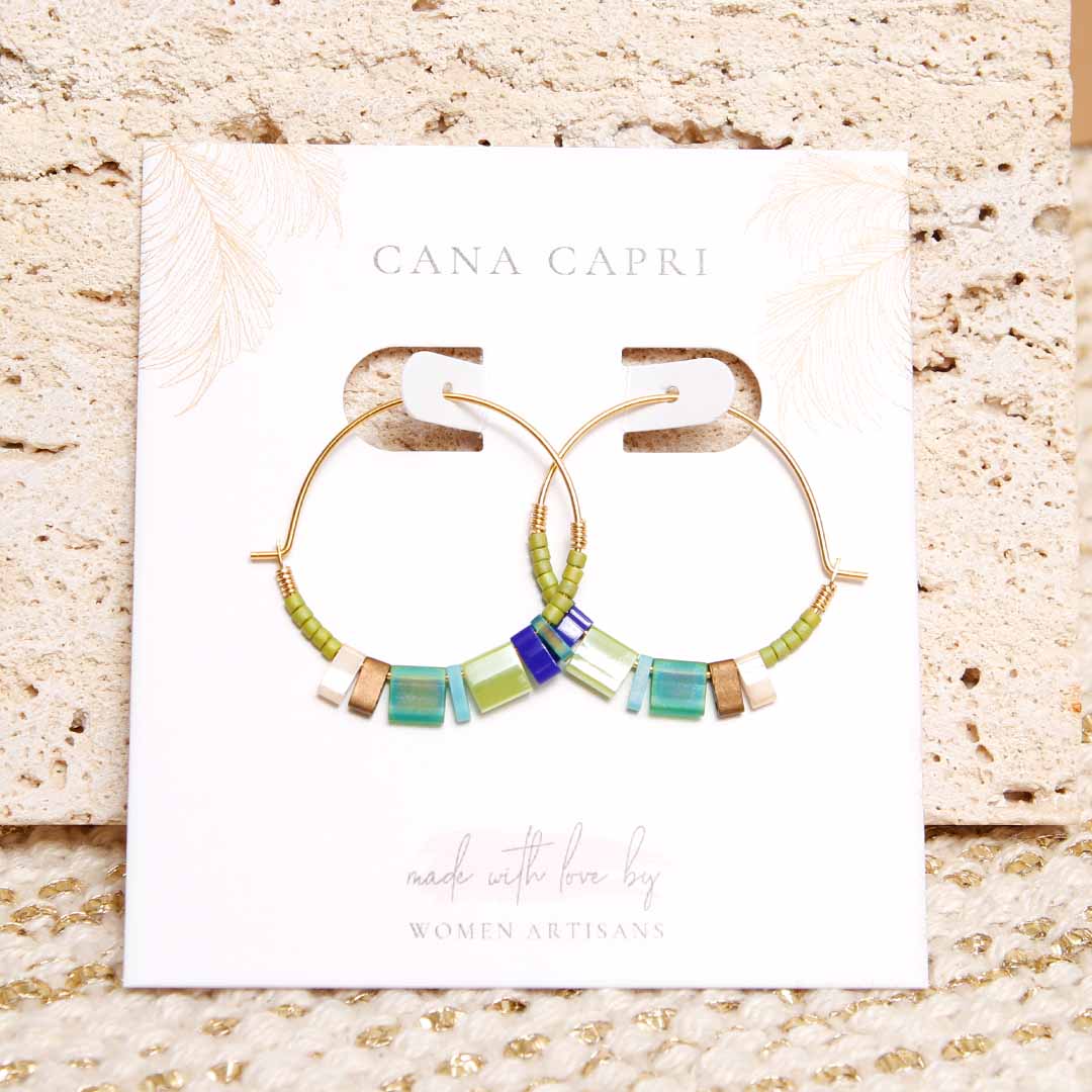 Tropical Tide Drop Dainty Beaded Hoop Earrings - Handmade Artisan Jewelry-Packaging