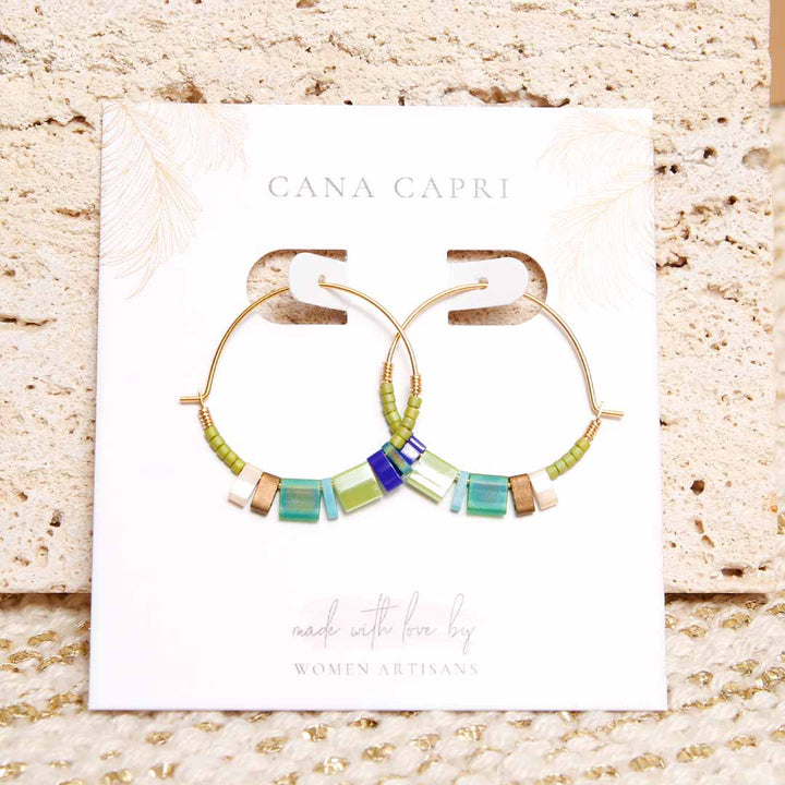 Tropical Tide Drop Dainty Beaded Hoop Earrings - Handmade Artisan Jewelry-Packaging