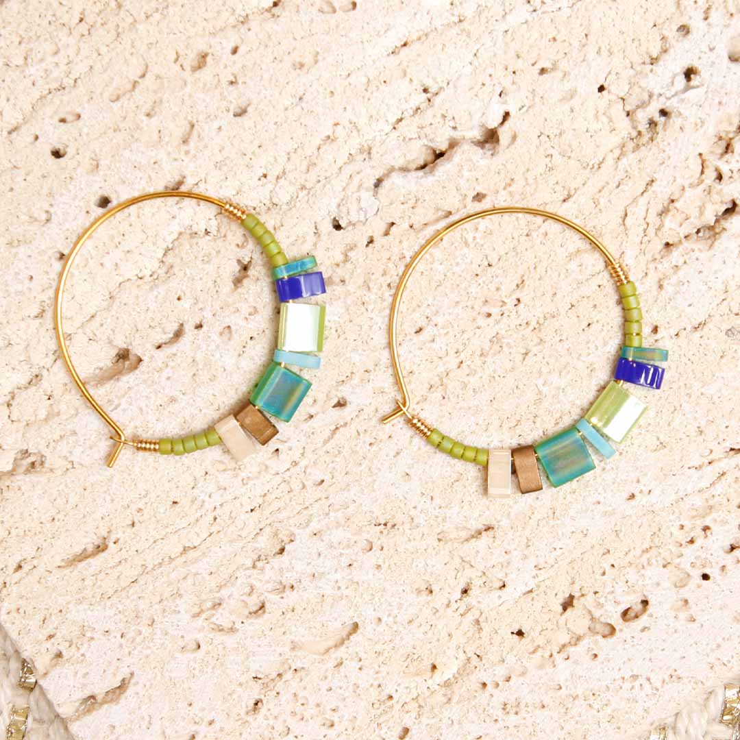 Tropical Tide Drop Dainty Beaded Hoop Earrings - Handmade Artisan Jewelry