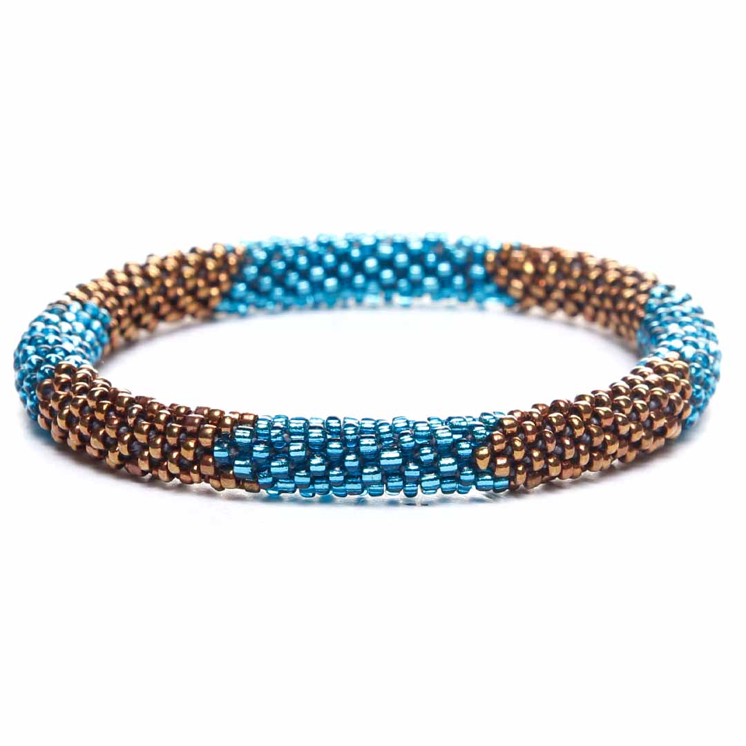 Sparkly Turquoise & Bronze Bracelet - Seed Bead Jewelry- Cana Capri