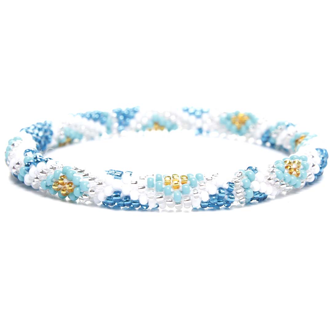 Turquoise Canyon Snow Crochet Beaded Bracelet-1 Front