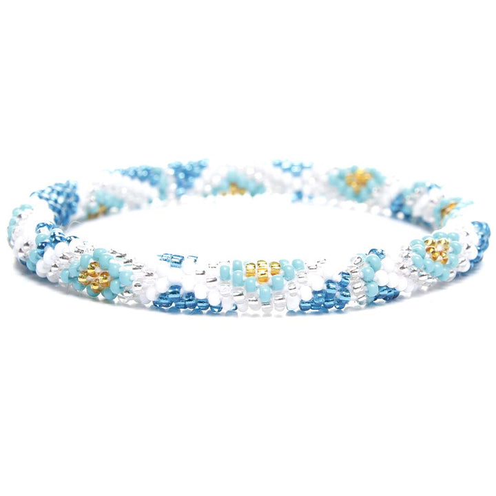 Turquoise Canyon Snow Crochet Beaded Bracelet-1 Front