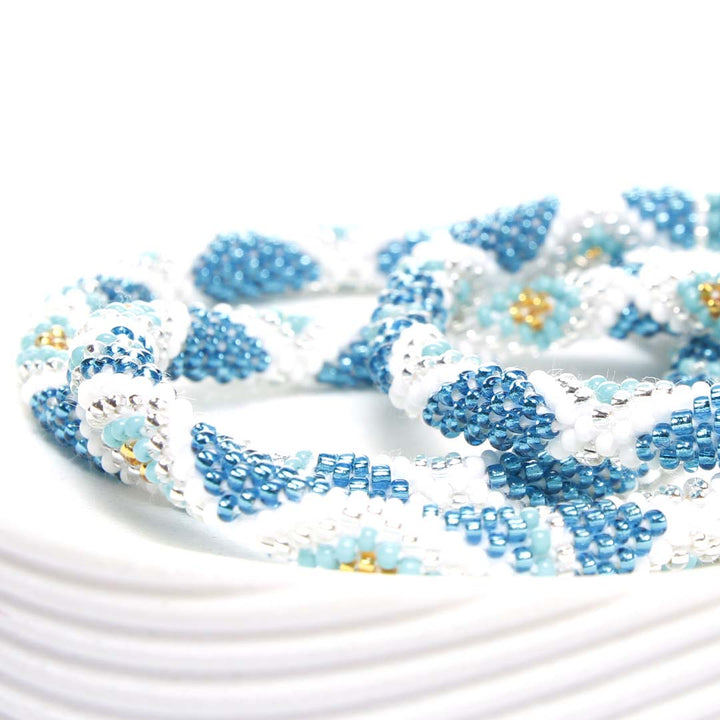 Turquoise Canyon Snow Crochet Beaded Bracelet-1 Side