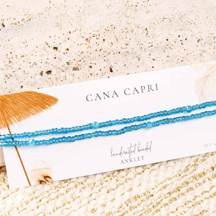 Turquoise Surf Beaded Ankle Bracelet - Handmade Artisan Jewelry - Packaging - Cana Capri