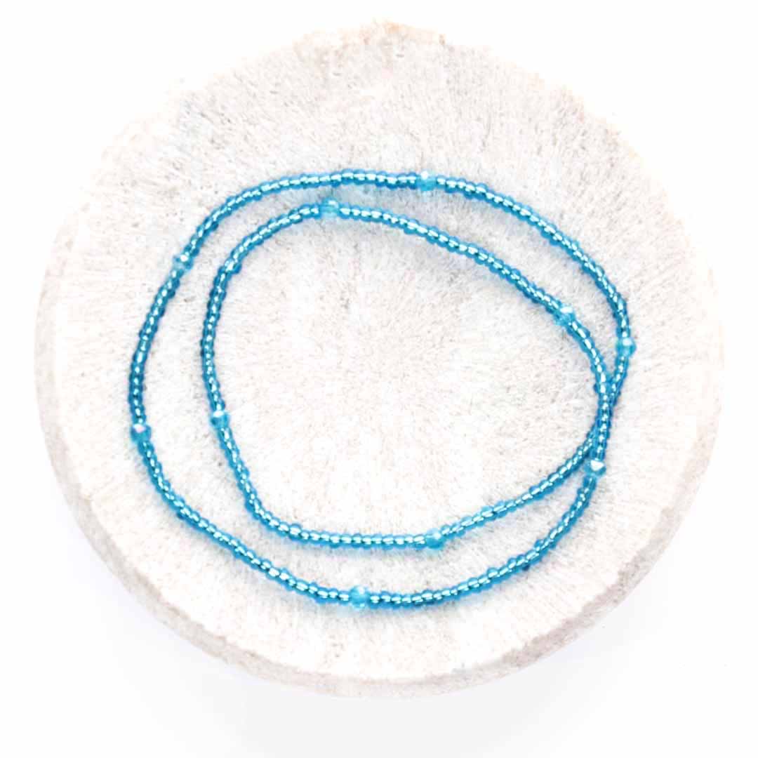Turquoise Surf Beaded Ankle Bracelet - Handmade Artisan Jewelry - Top View - Cana Capri