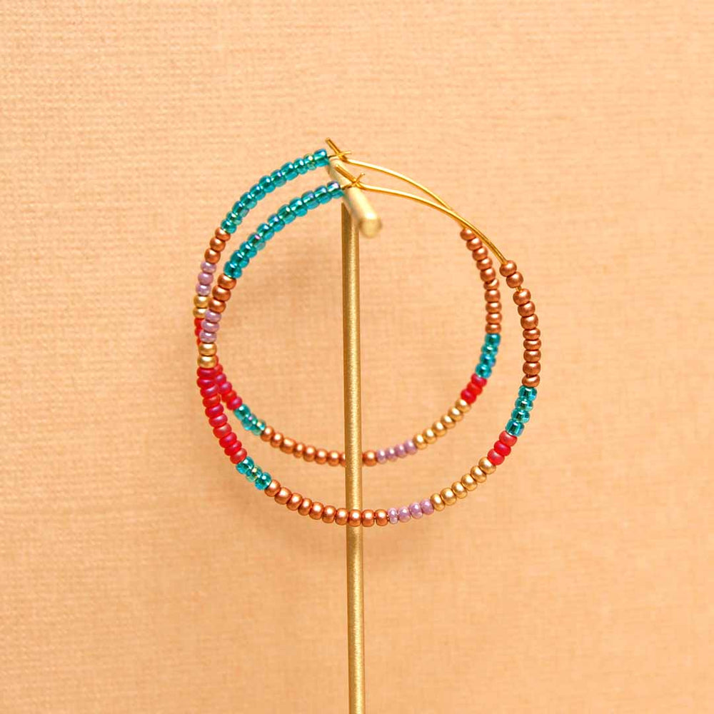 Turquoise & Copper Bloom Beaded Hoop Earrings - Handmade Artisan Jewelry