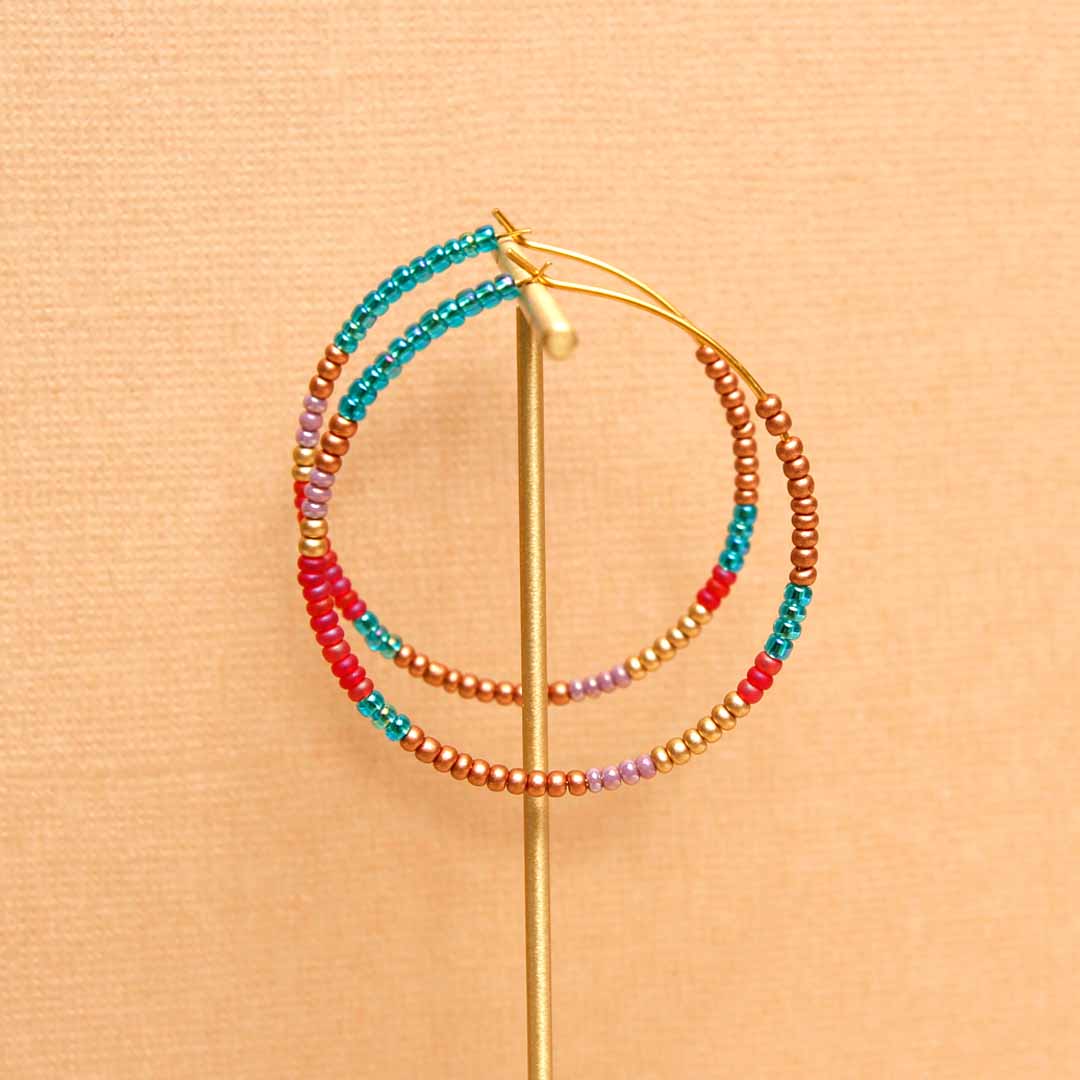 Turquoise & Copper Bloom Beaded Hoop Earrings - Handmade Artisan Jewelry
