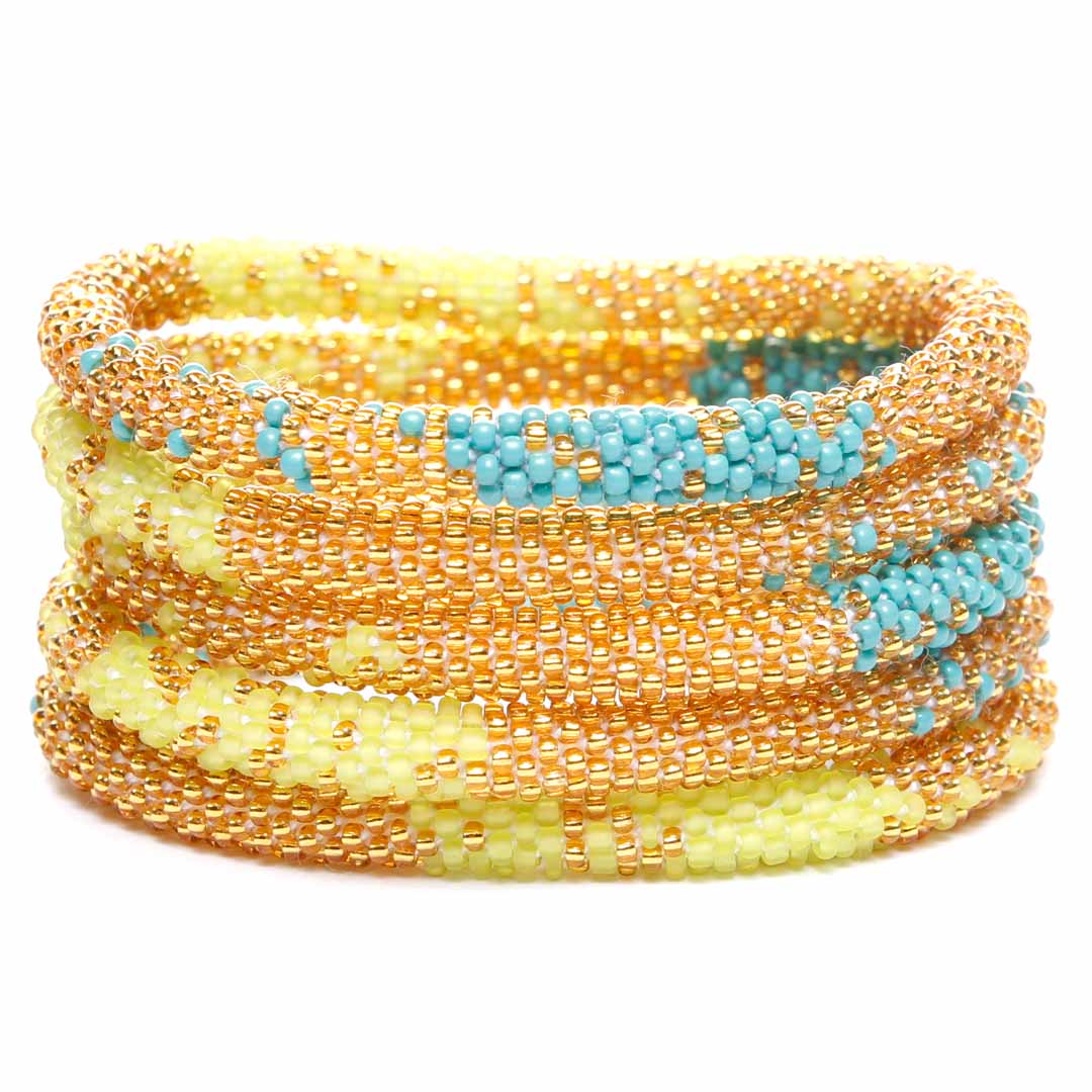 Turquoise & Lime Sorbet Sparkle Bracelet - Seed Bead Jewelry Stack - Cana Capri