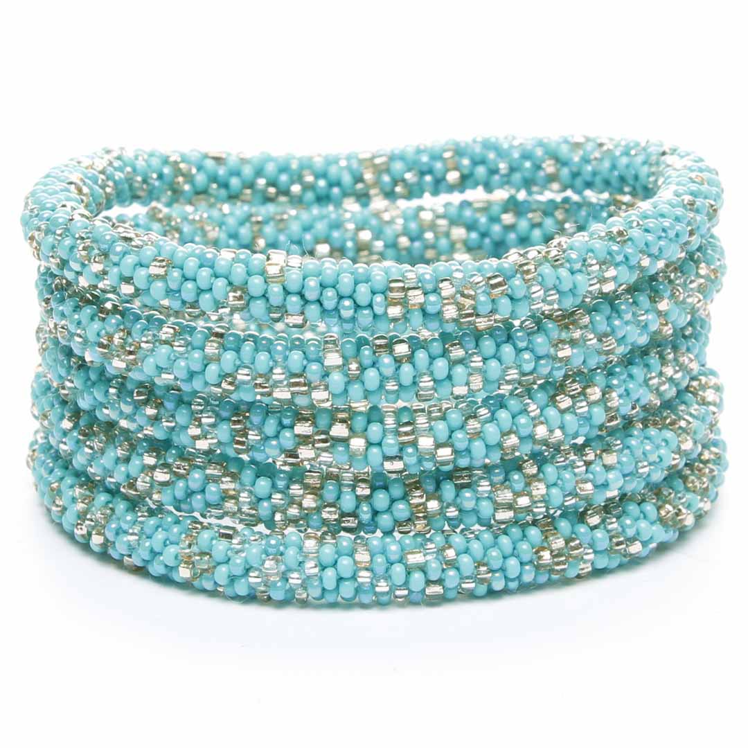 Turquoise & Silver Sparkles Beaded Bracelet