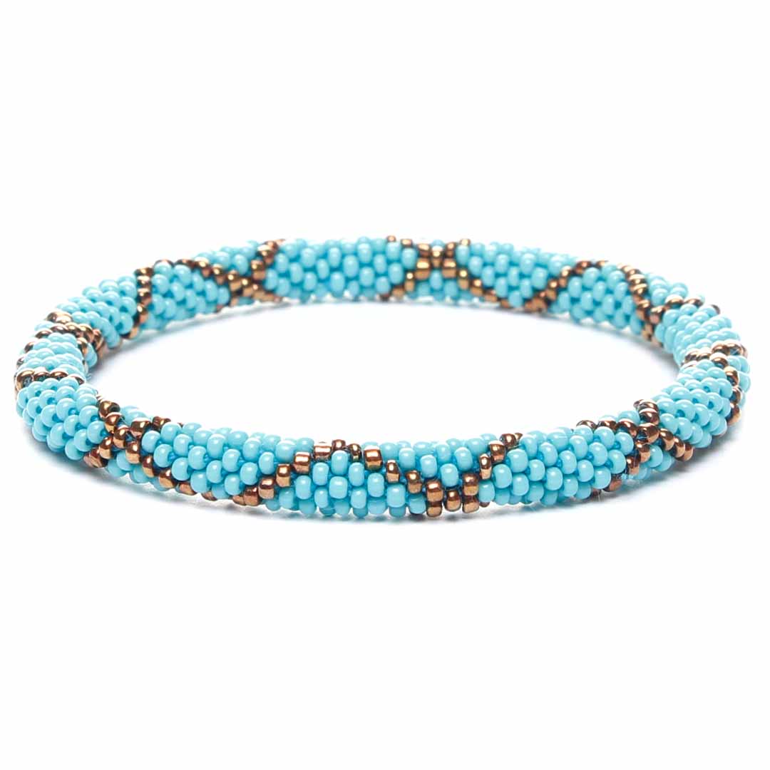 Turquoise and Bronze Criss Cross Beaded Bracelet