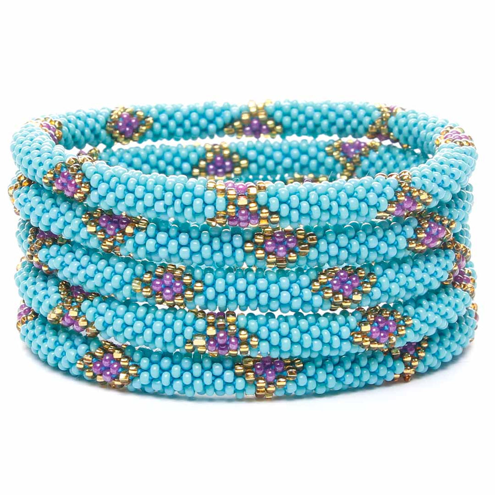 Turquoise and Purple Diamonds Beaded Bracelets STack