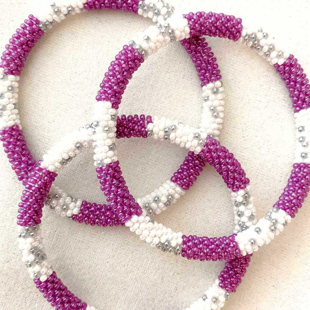 Whimsical Black Cherry Stripe Handmade Beaded Bead Bracelet Jewelry for Women-1