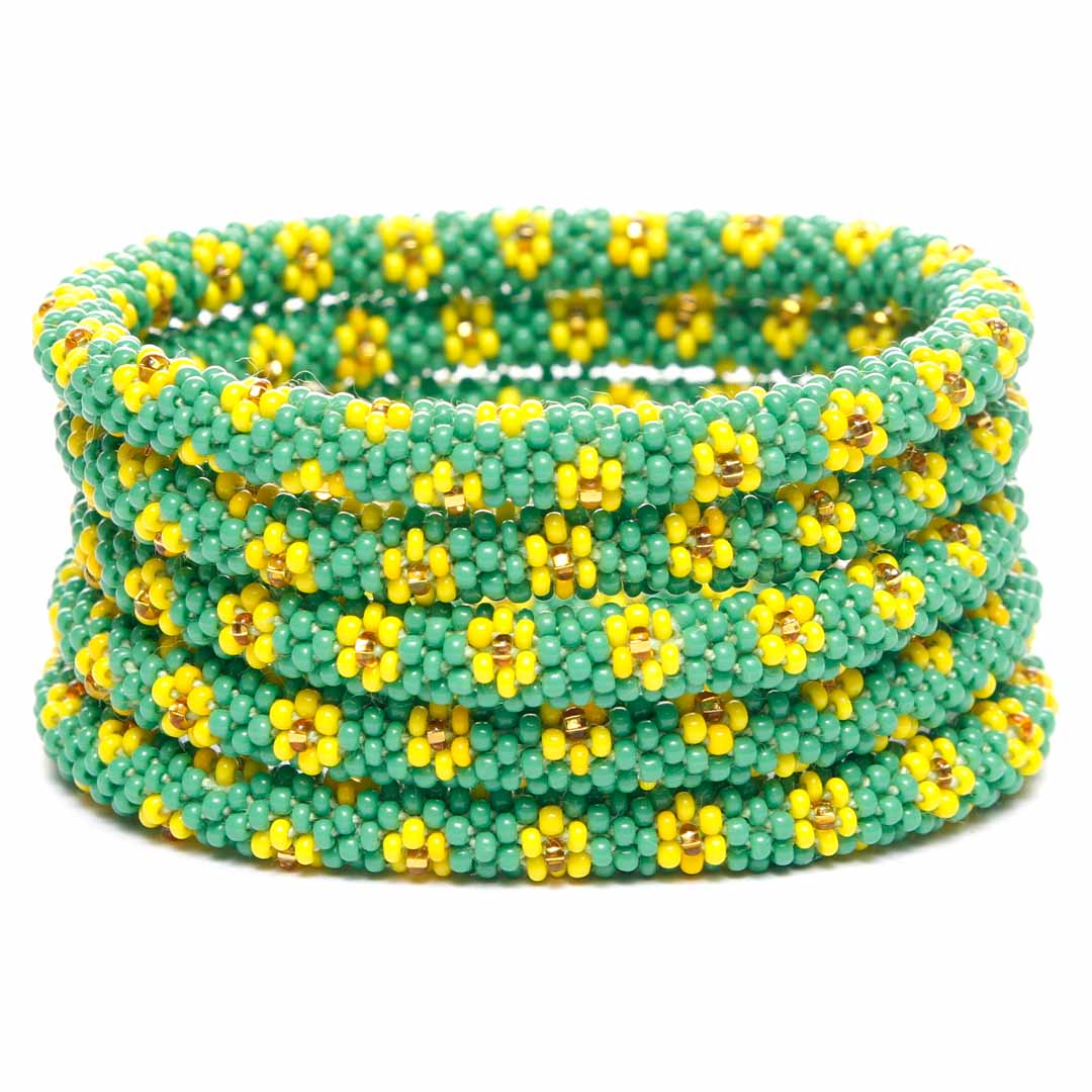 Yellow Daisy Garden Bracelet - Seed Bead Jewelry Stack - Cana Capri