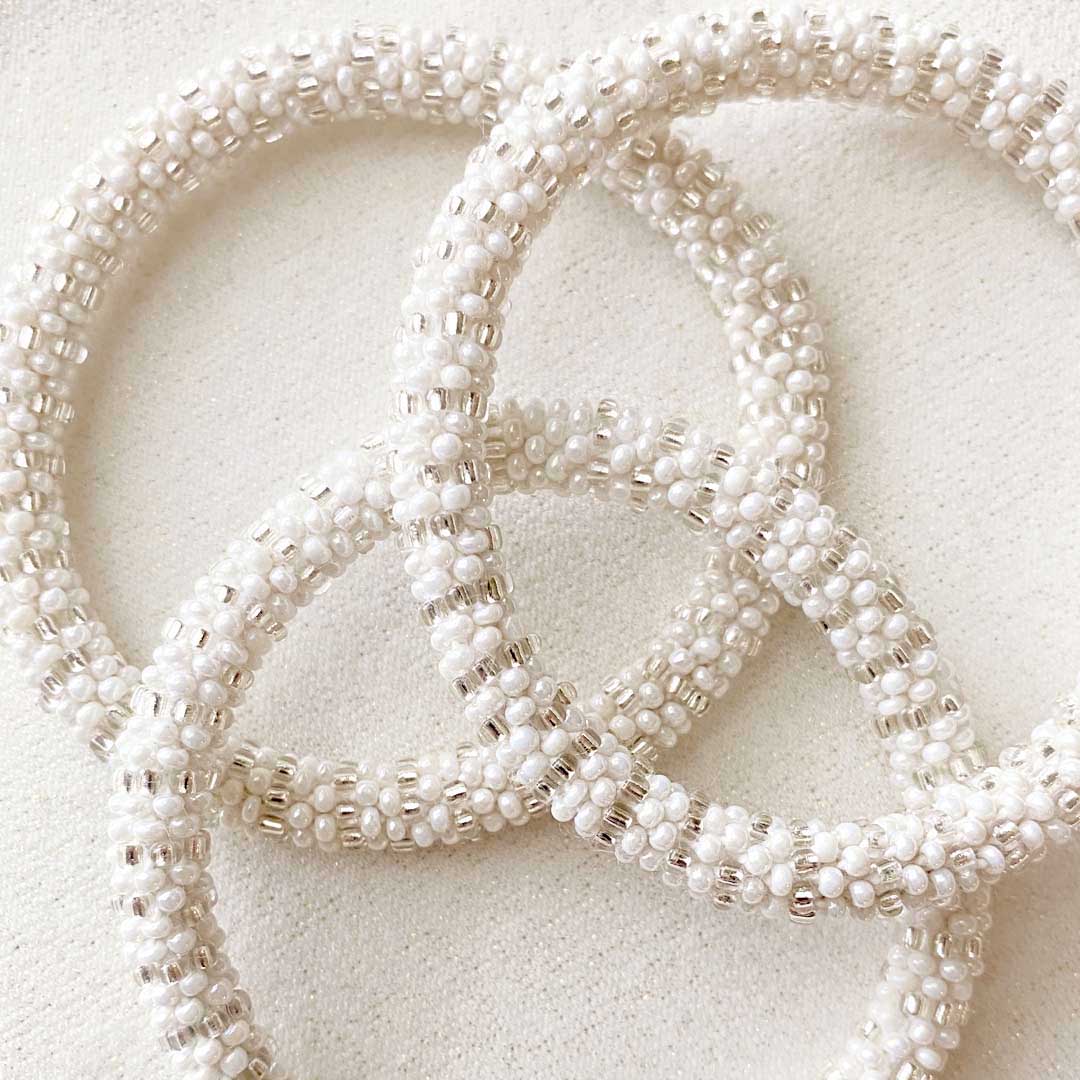 Snow White Stripe I Handmade Beaded Bracelets for Women -Close