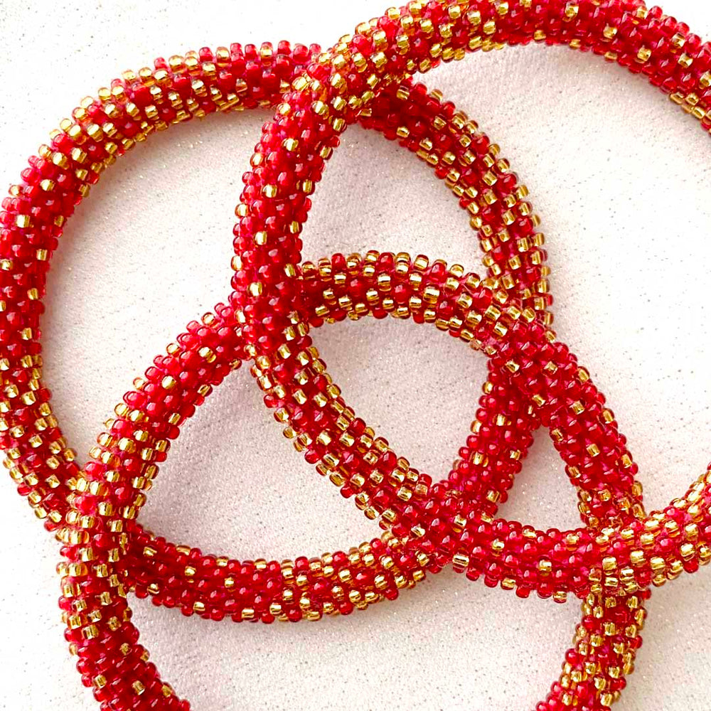 Handmade Tis the Season Shimmer Beaded Bracelets for Women -Close Up