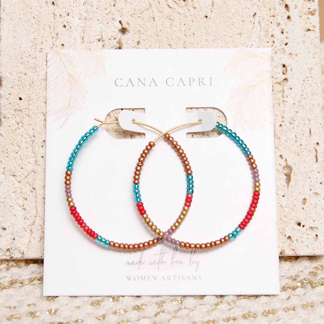Turquoise & Copper Bloom Beaded Hoop Earrings - Handmade Artisan Jewelry-Packaging